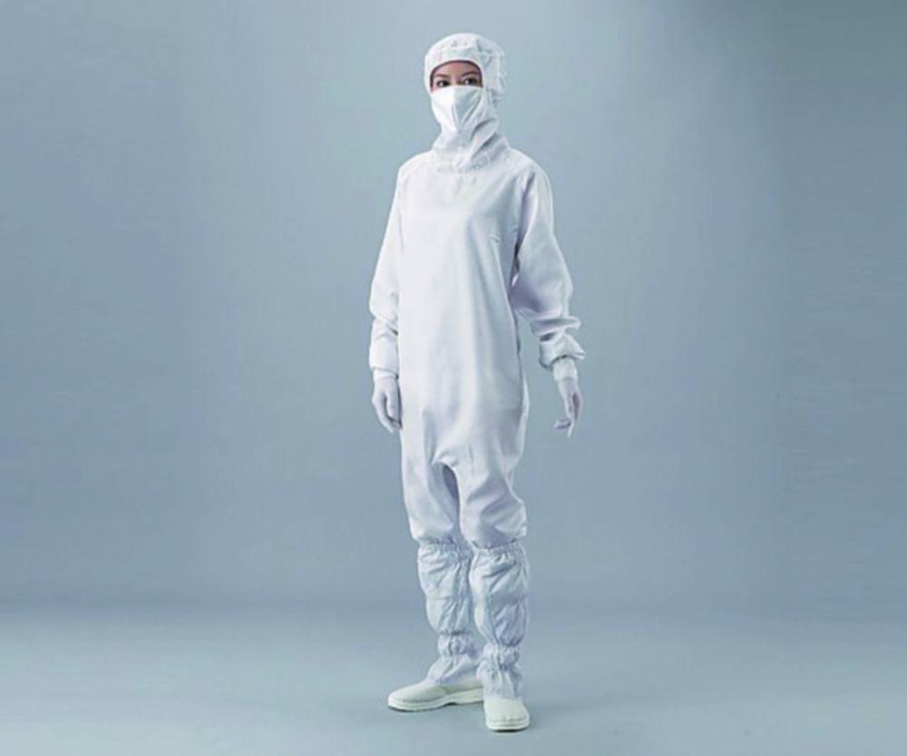 As One ASPURE Overall for Cleanroom, Blue, Polyester, with Hood, Integrated Mask, Concealed Zip, Type 10312B, Size L