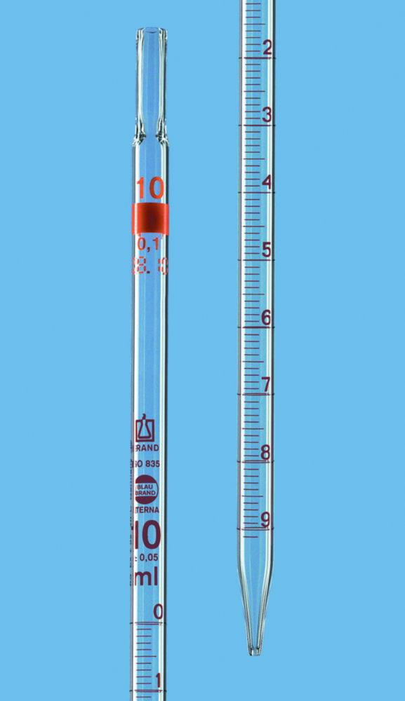 BRAND Measuring Pipette 1 mL: 0.01 mL AR-Glass, BLAUBRAND ETERNA, Class AS, Full Drawn Spout, Brown Graduation

