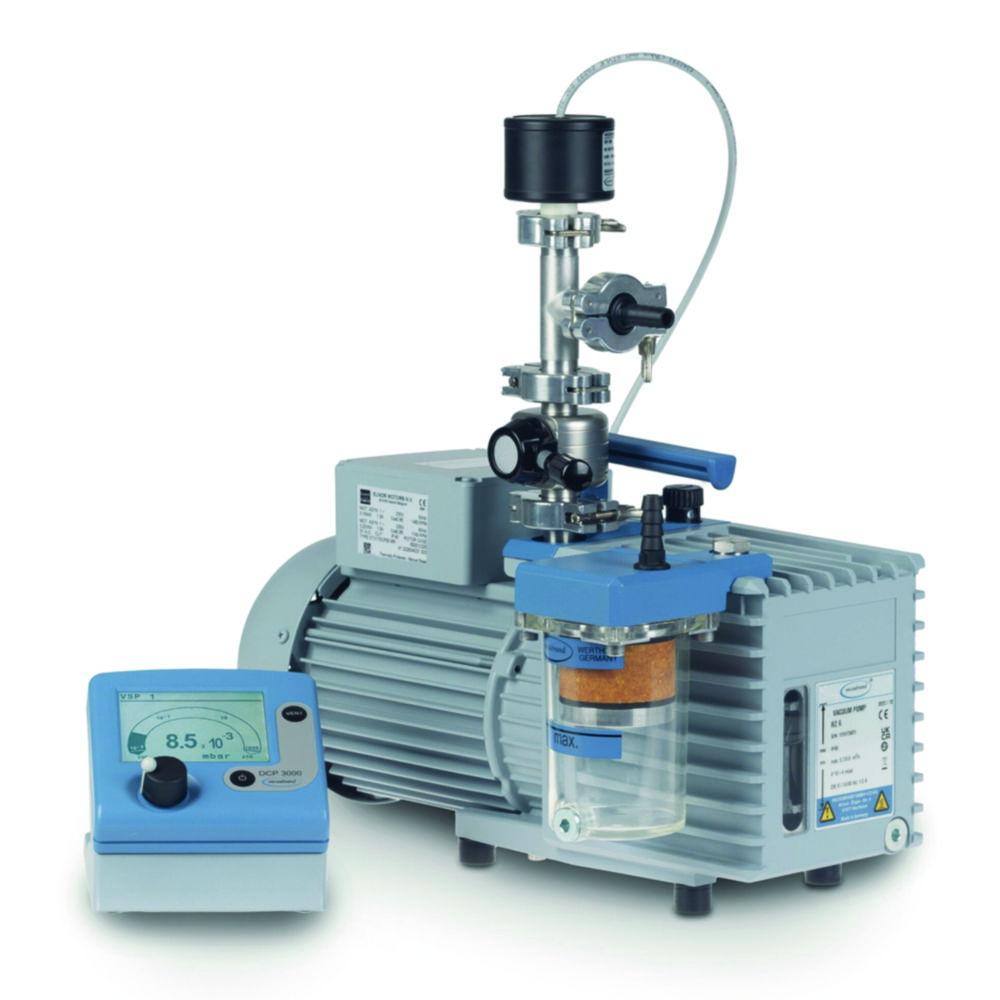 Vacuubrand Rotary Vane Pump Package RZ 6 with Oil Mist Filter, Butterfly Valve VS 16, and Vacuum Gauge DCP 3000 / VSP 3000, 230 V / 50-60 Hz, CH/CN Mains