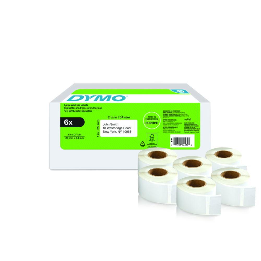 Dymo Original Label for LabelWriter Big Pack White Permanent, 25mm x 54mm (6 x 500 Labels)

