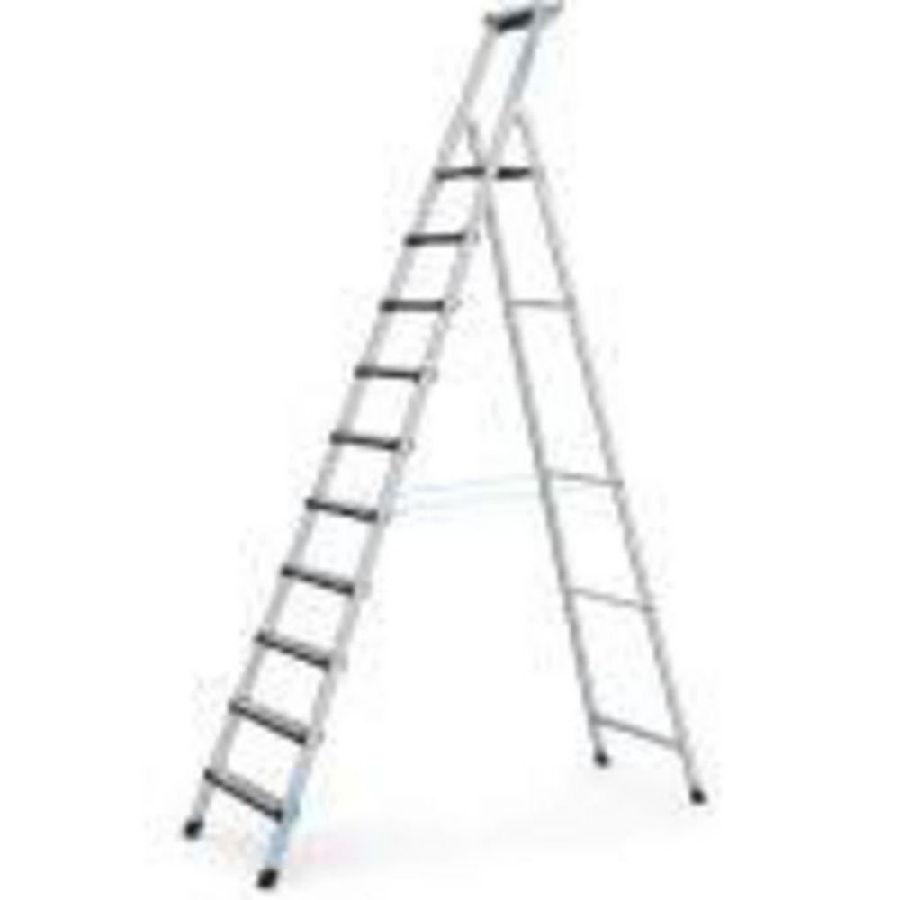ZARGES Stepladders, 10 Steps, Safety Platform High 2.20m One-Side Use Only, Aluminium

