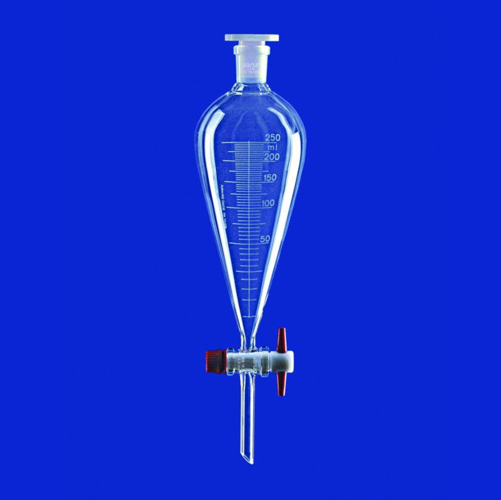 Lenz-Laborglas Separating Funnel 50 ml, Acc. to Squibb, Borosilicate Glass 3.3, Graduated, PTFE Plug, NS 19/26, with NS-PE Stopper

