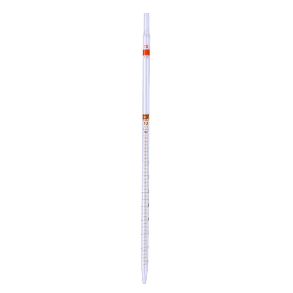 Hirschmann Graduated Pipette 25:0.1 ml, 450 mm Clear Glass, Wide Opening, Serology, Brown Graduated, Cotton Stopper End