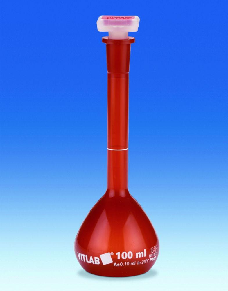 VITLAB Volumetric Flask 50 ml UV-Protect PMP Class A with Stopper NS 12/21 – Batch Certificate

