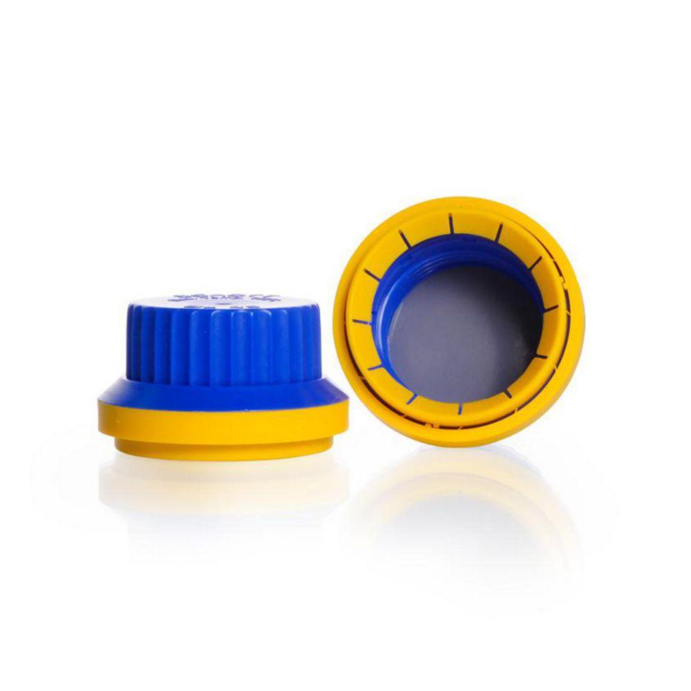 DWK Duran Tamper-Evident Screw Cap GL 45 PP, Blue-Yellow, for Laboratory Bottle with PTFE Silicone Seal