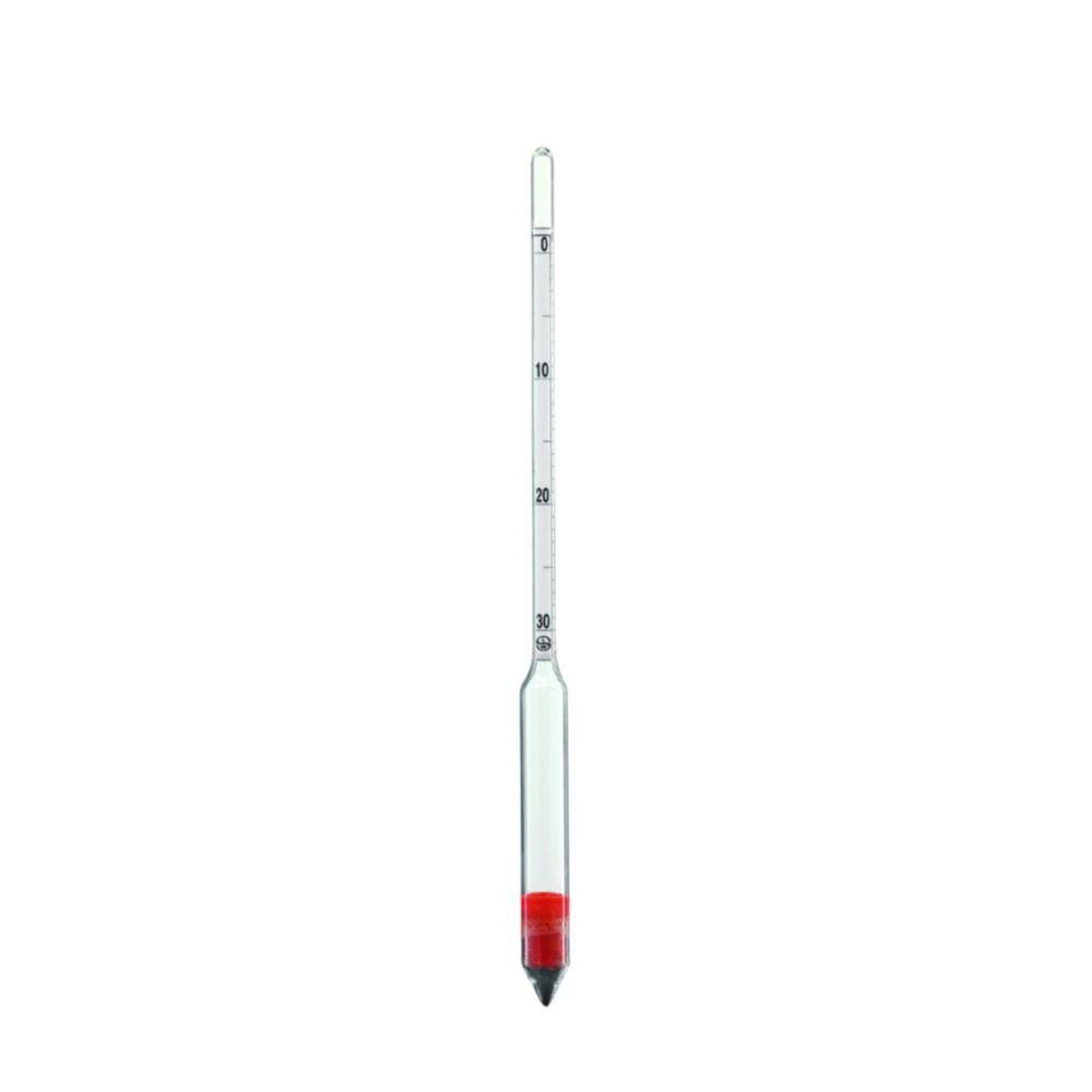 Ludwig Schneider Precision Hydrometers acc. to Baumé, Range 0-70°Bé, Measuring Span 15°Bé, Scale Units 0.1°Bé, Total Length 300mm