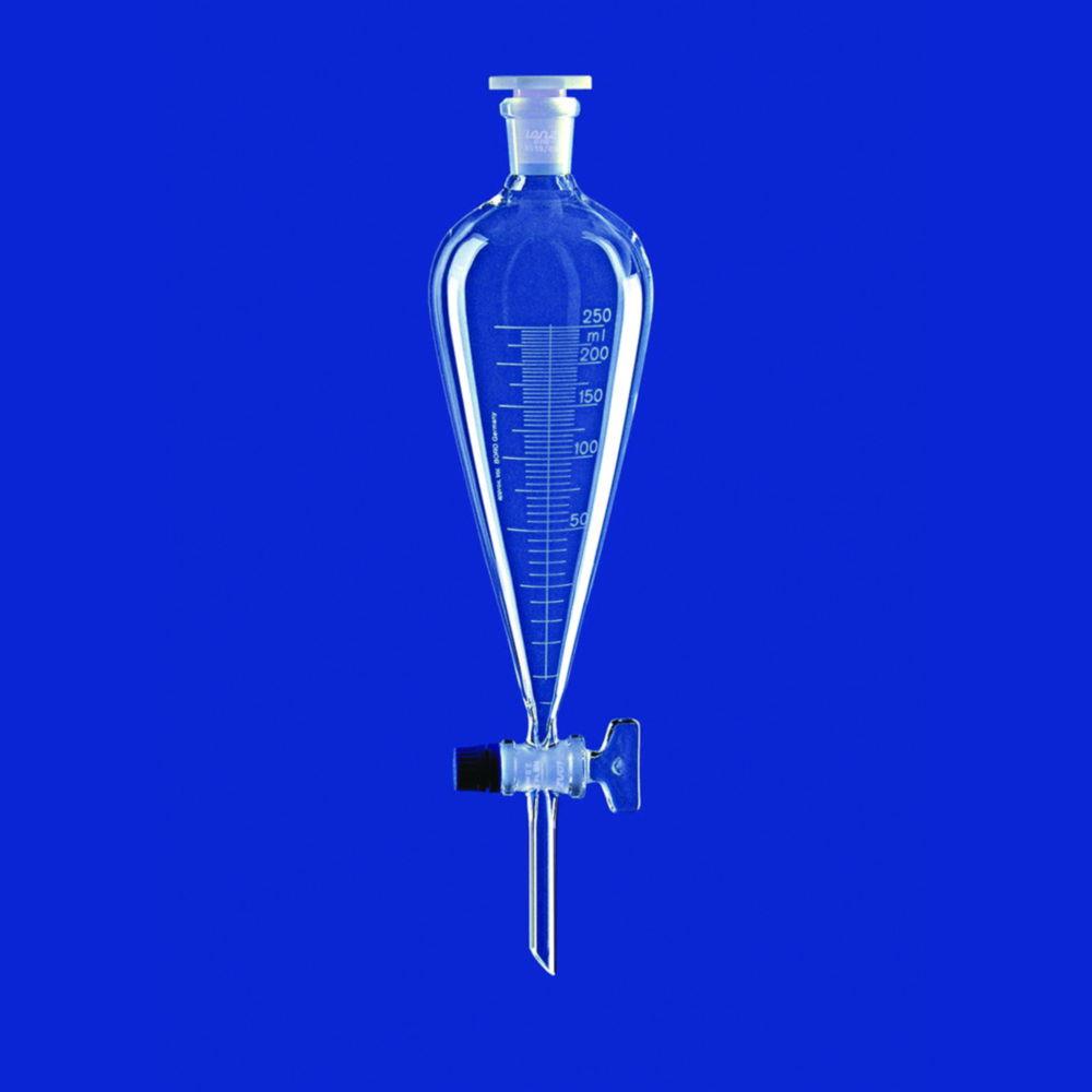 Lenz-Laborglas Separating Funnel 500 ml, Squibb, Glass Key, NS 29/32, PE-Stopper, Bore 4.0 mm, Graduated 10 ml, Borosilicate 3.3
