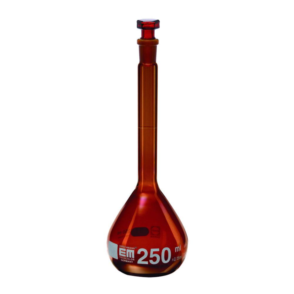 Hirschmann Volumetric Flask 100 ml, DURAN, Cl. A NS 12/21, Amber with Glass Stopper