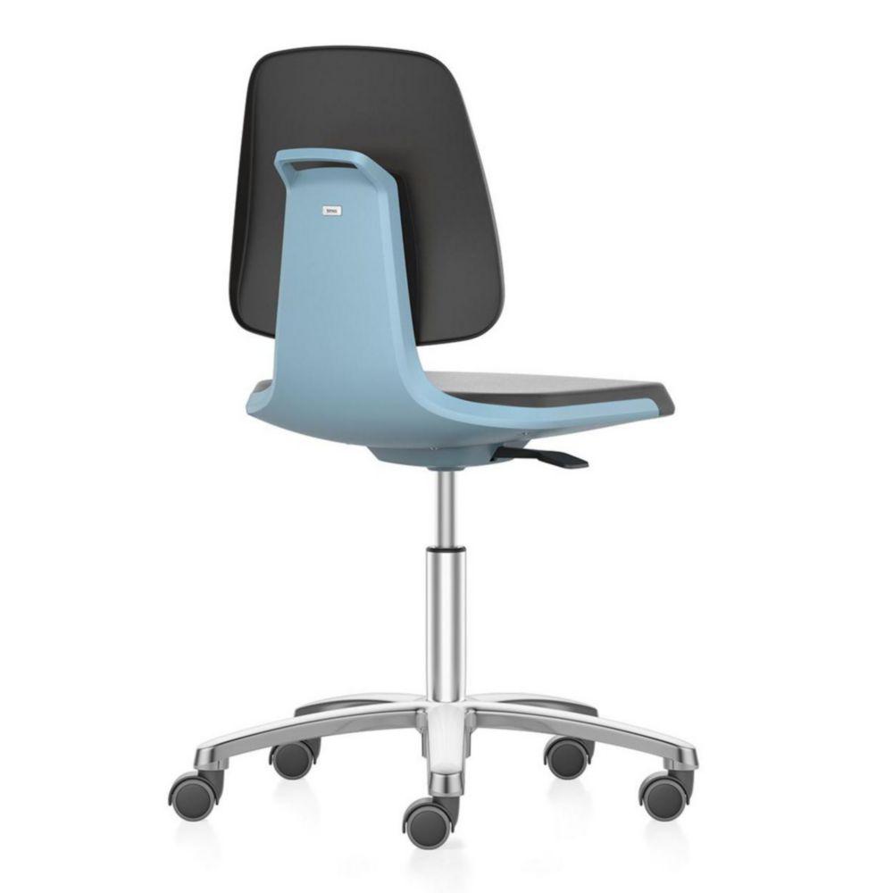 Interstuhl Büromöbel Laboratory Chair Labsit 2 with Castors, Integral Foam 9588 Black 2000, Seat Shell Blue, Alu Base Polished
