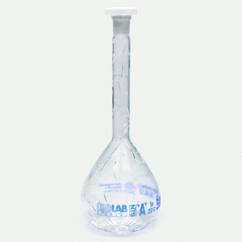 ISOLAB Volumetric Flask 2000 mL Clear Coated Glass Class A NS 29/32 PE Stopper Blue Scale Batch Certified, Pack of 2