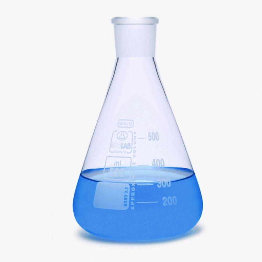 ISOLAB Erlenmeyer Flask 500 mL NS 19/26 Boro 3.3 White Graduated Without Stopper