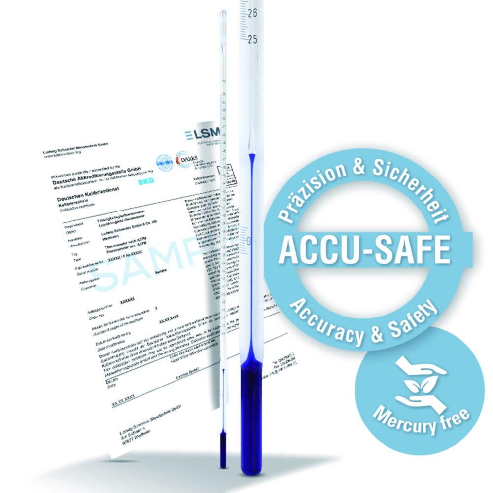 Ludwig Schneider ASTM-Like Thermometer S86F +200...+350°C Stem Type, Total Length 190 mm, Blue Filling