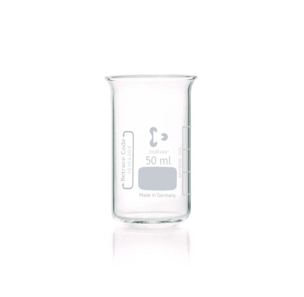 DWK Duran 50ml Tall Form Beaker – Duran Glass, Without Spout for Precise Lab Use
