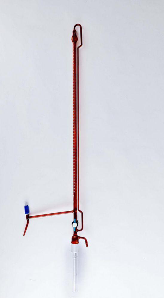 ISOLAB Automatic Burette 50:0.10 mL, Amber, Class AS, White Graduation, Glass Stopcock & PTFE Valve, Batch Certified