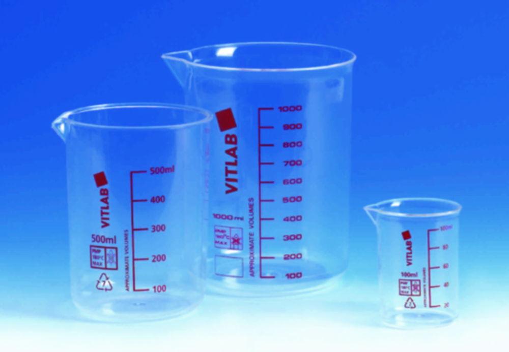VITLAB Griffin Beaker 100 ml, PMP (TPX) Red-Imprinted Graduation, Clear

