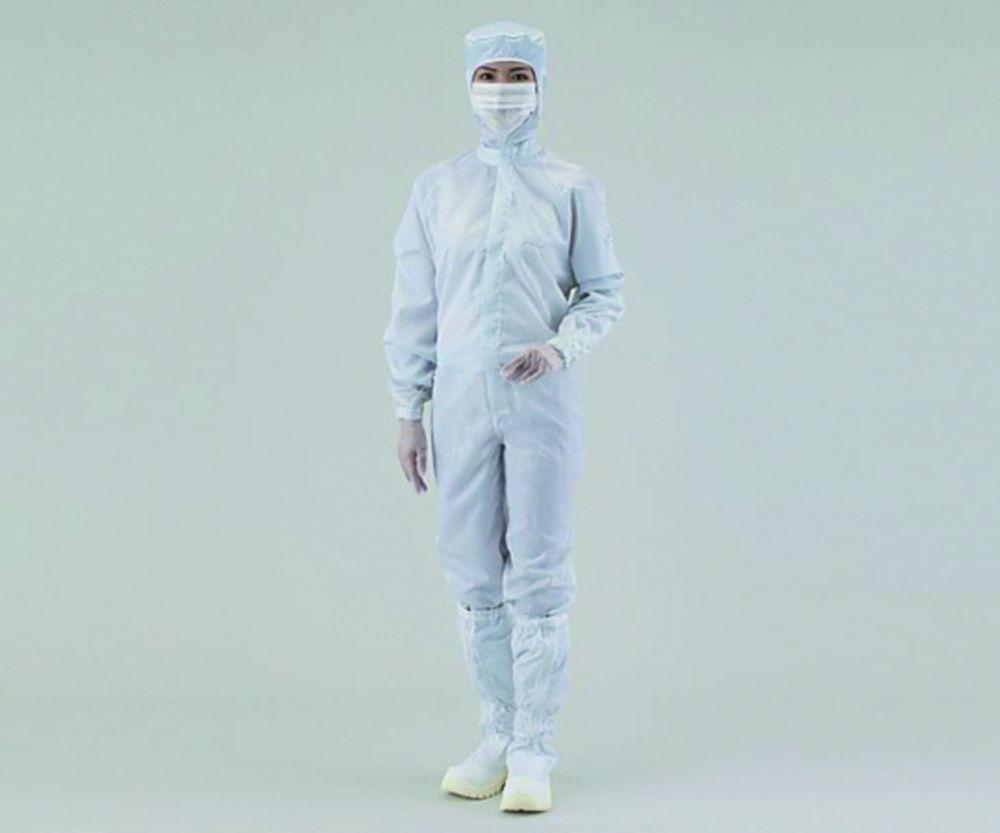 As One ASPURE Overall for Cleanroom, White, Polyester, With Hood, Front Zip, Type 12110SW, Size XXL