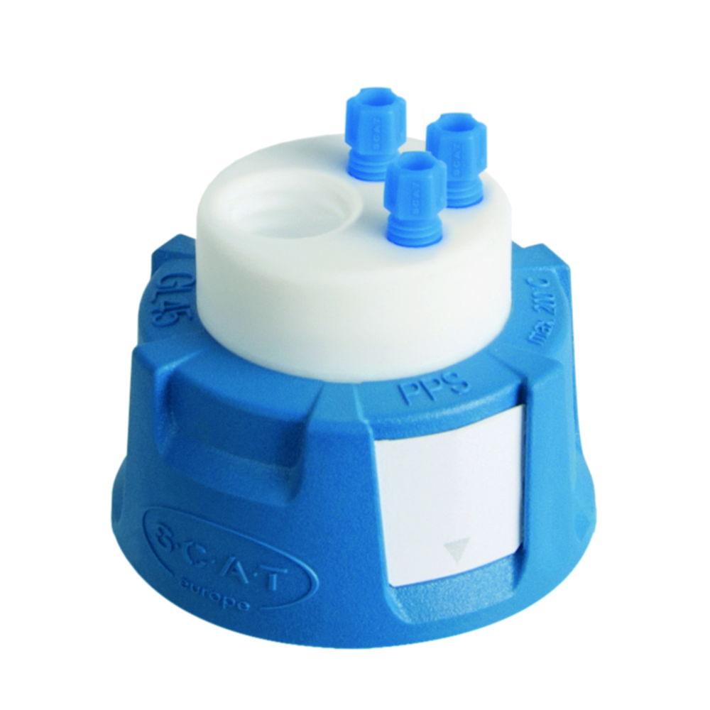 SCAT SafetyWasteCap V2.0, GL45 3x PFA-fitting 2.3/3.2 mm OD, 1x PFA-Blind Plug + Connector for Exhaust