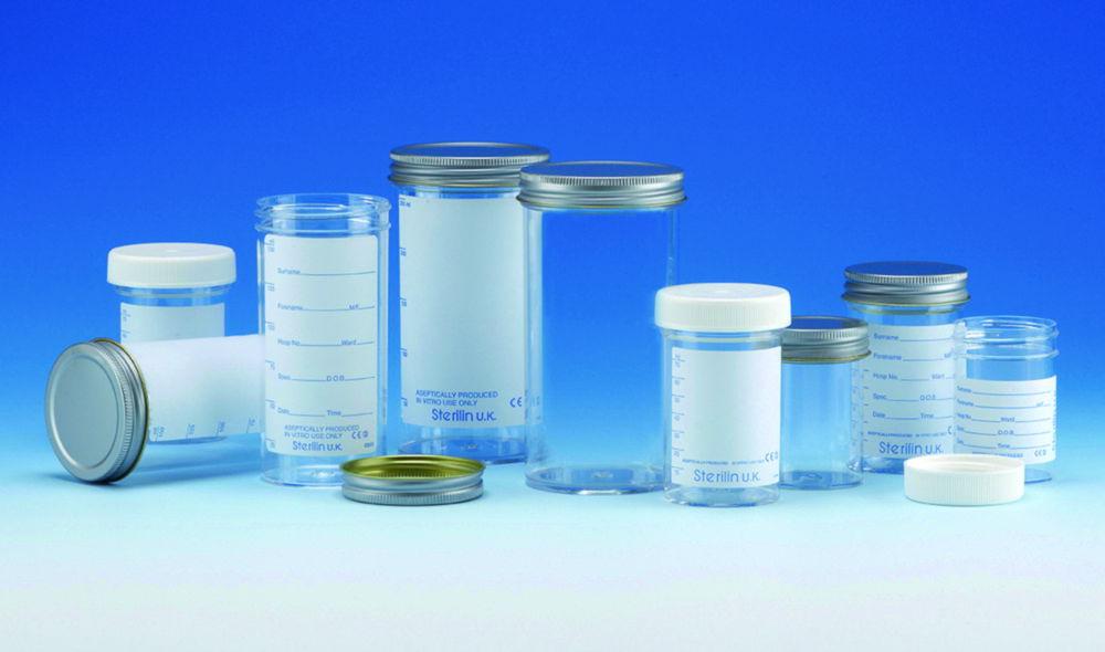 Sterilin Sample Container 60 ml, PS Metal Cap, without Label, Sterile, for In-Vitro Use, Pack of 300