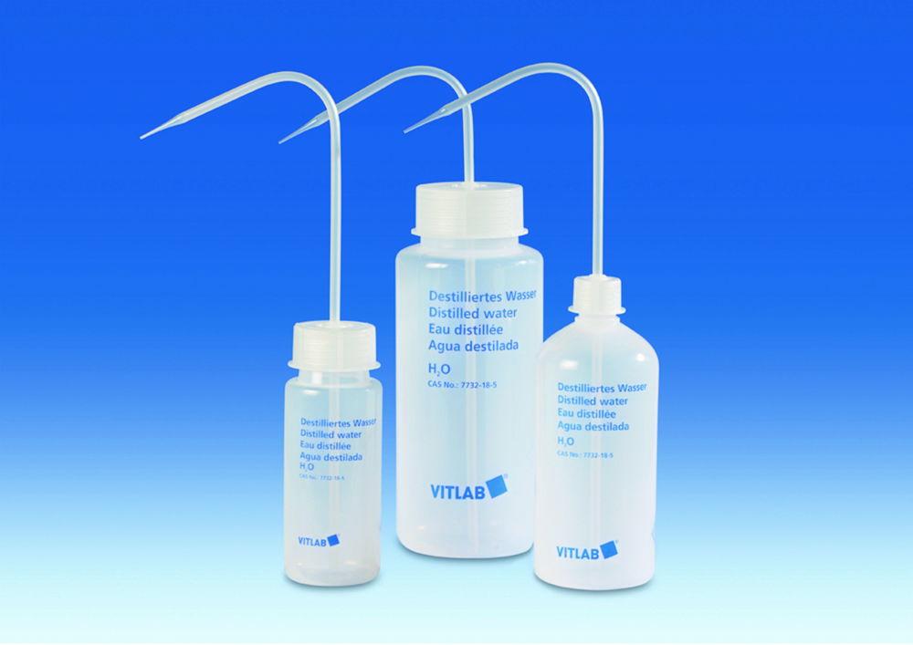 VITLAB Washing Bottle, PE, Cap. 250 ml, Distilled Water

