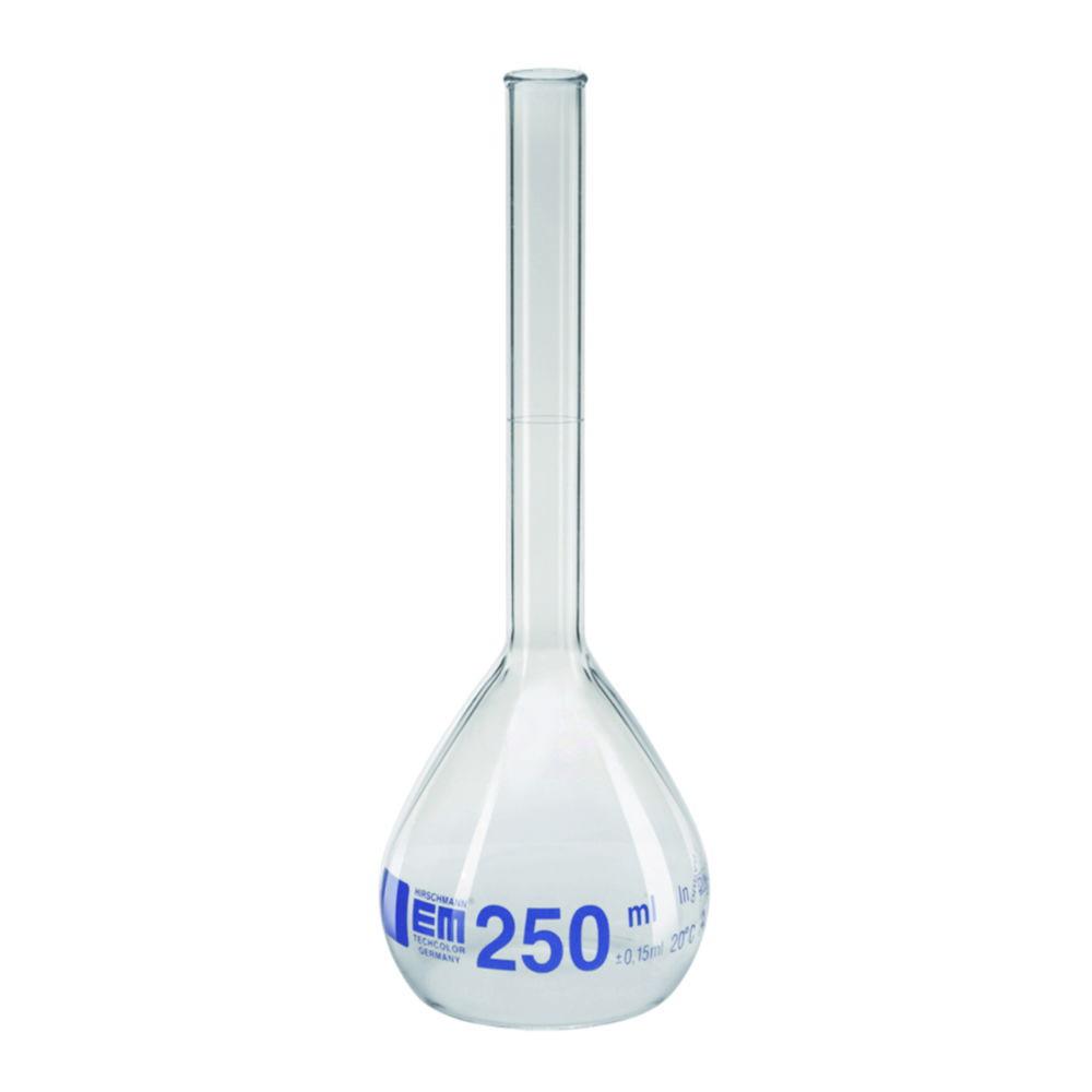 Hirschmann Laborgeräte Volumetric Flask 100 ml with Rim, Class A, Duran, Blue Graduation