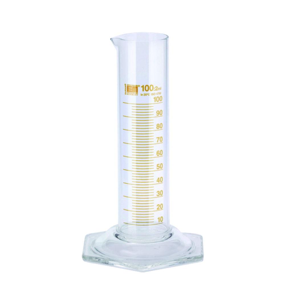 Hirschmann Laborgeräte Measuring Cylinder with Spout 50mL Glass, Permanent Amber Stain Graduations