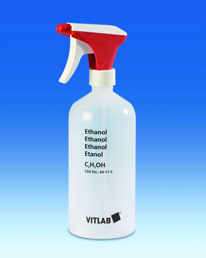 VITLAB Spray Bottle 1000 ml, PE-LD Transparent, Overprint Ethanol, Narrow Neck, GL 32