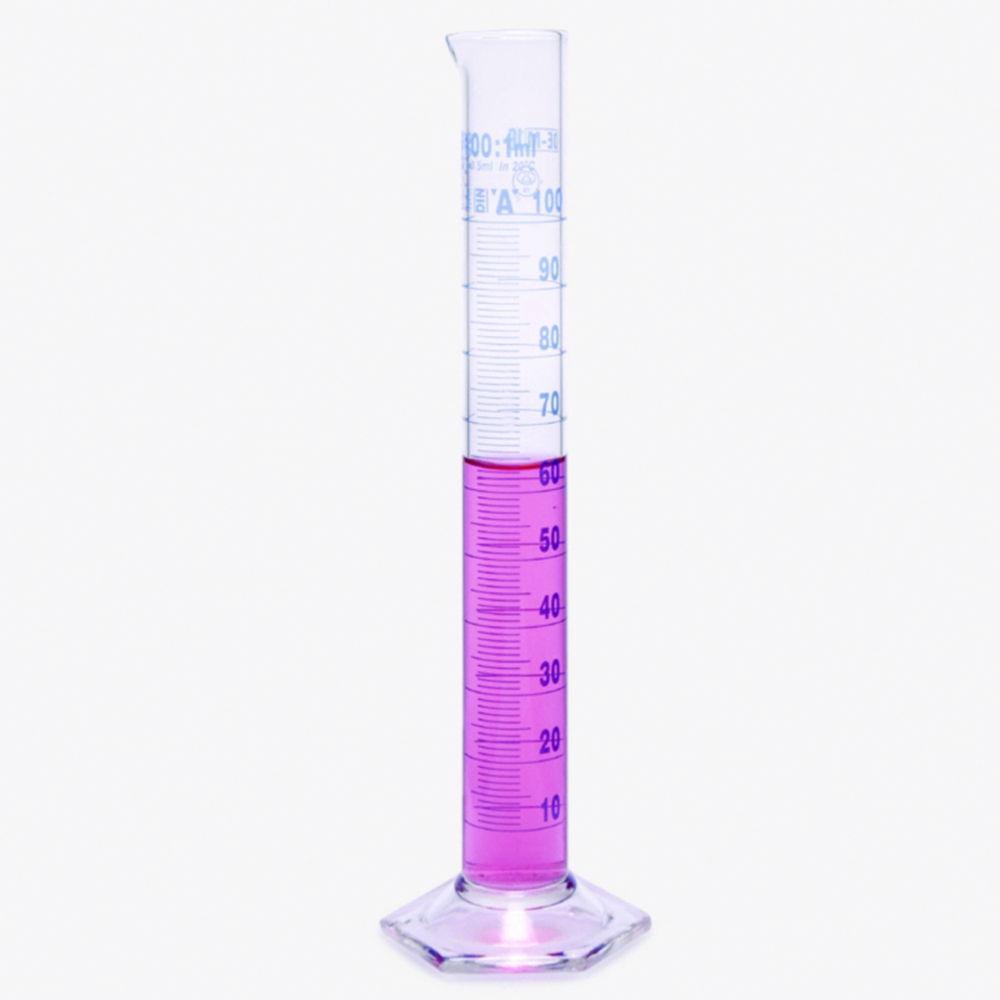ISOLAB Measuring Cylinder, 2000 mL, Tall Form, Glass, CLA, Blue Scale, Glass Base, Batch Certified
