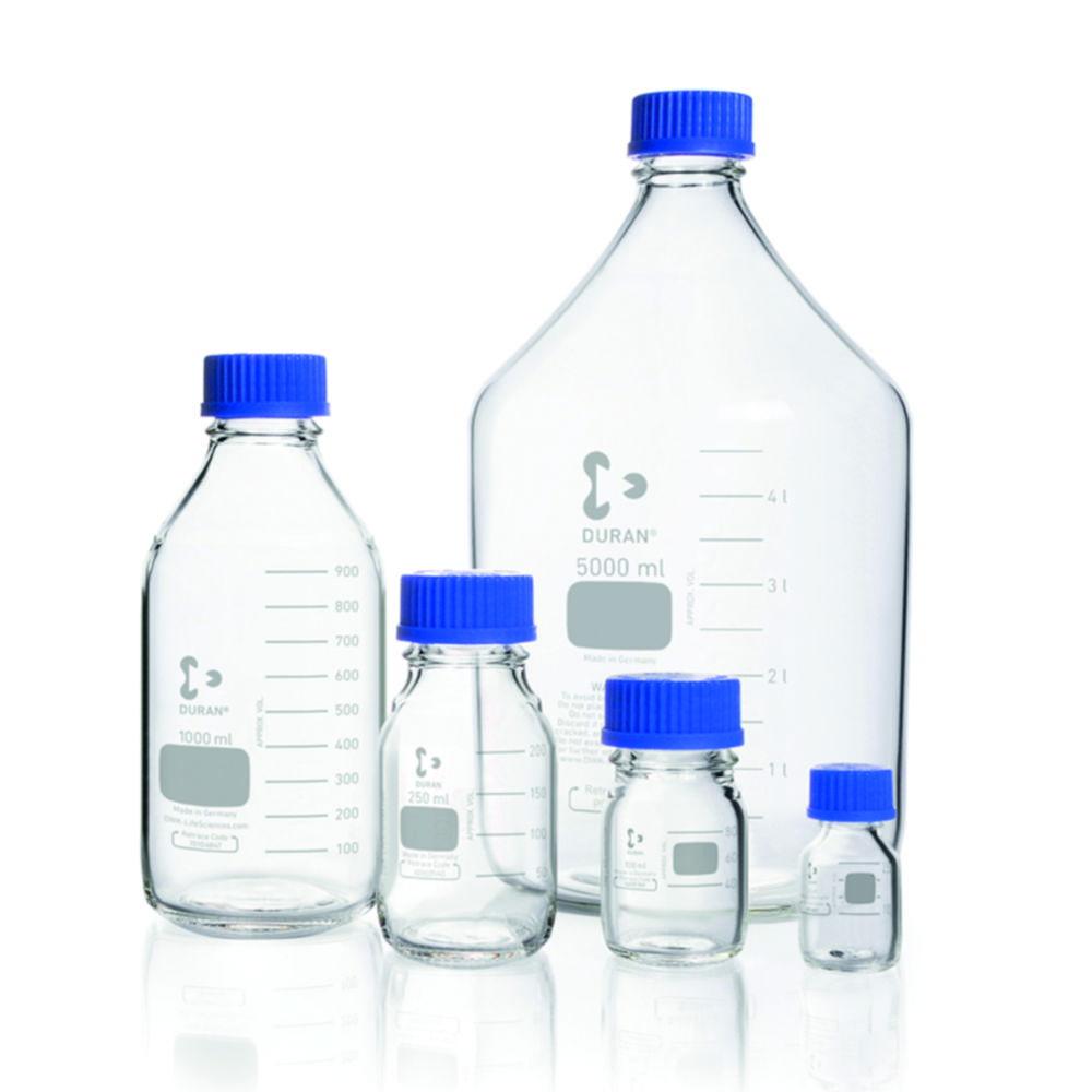 DWK Duran 150 mL Clear Glass Laboratory Bottle with GL45 Thread, Graduated Scale, Cap, and Pouring Ring