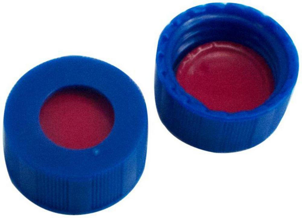 LLG Screw Caps N 9 Blue PP Center Hole PTFE Red/Silicone White/PTFE Red 1.0 mm 45° Shore A Pack of 100