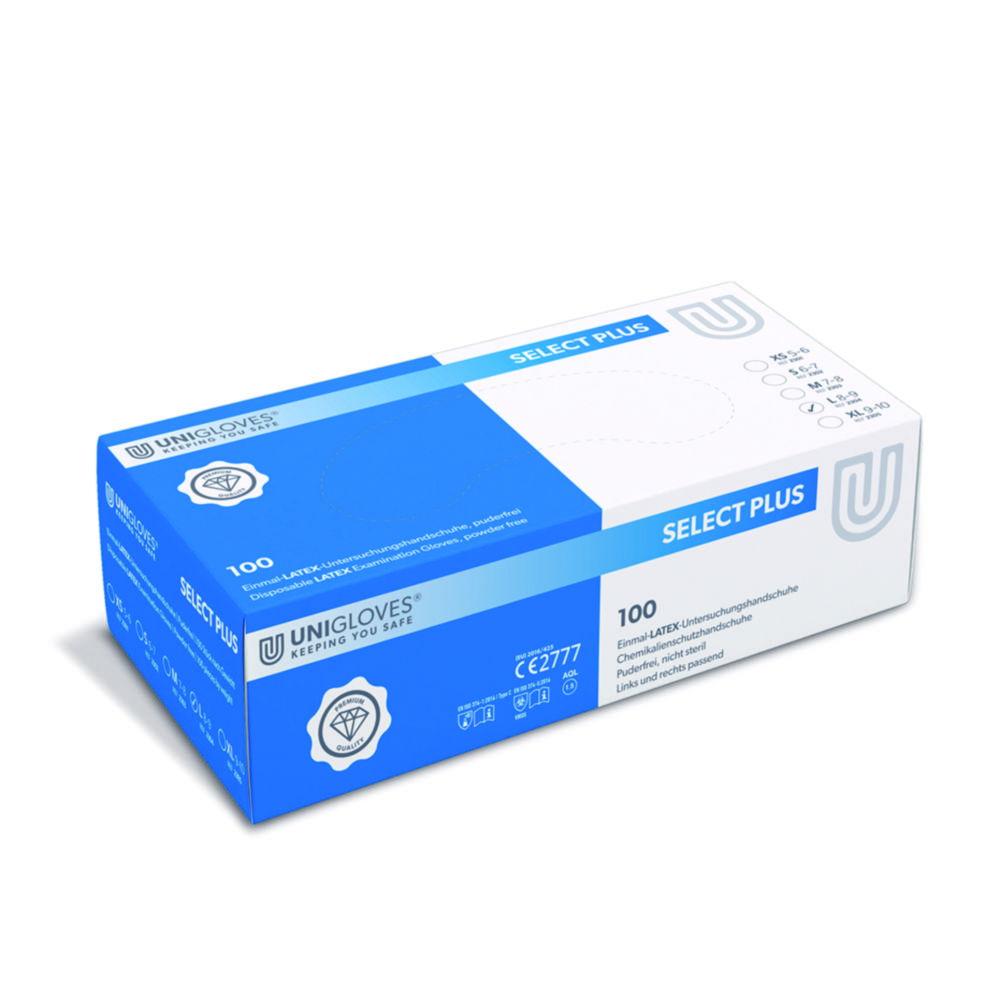 Unigloves Examination Gloves Size L 8-9 "SELECT PLUS", Latex Non-Sterile, Powder-Free, Pack of 100

