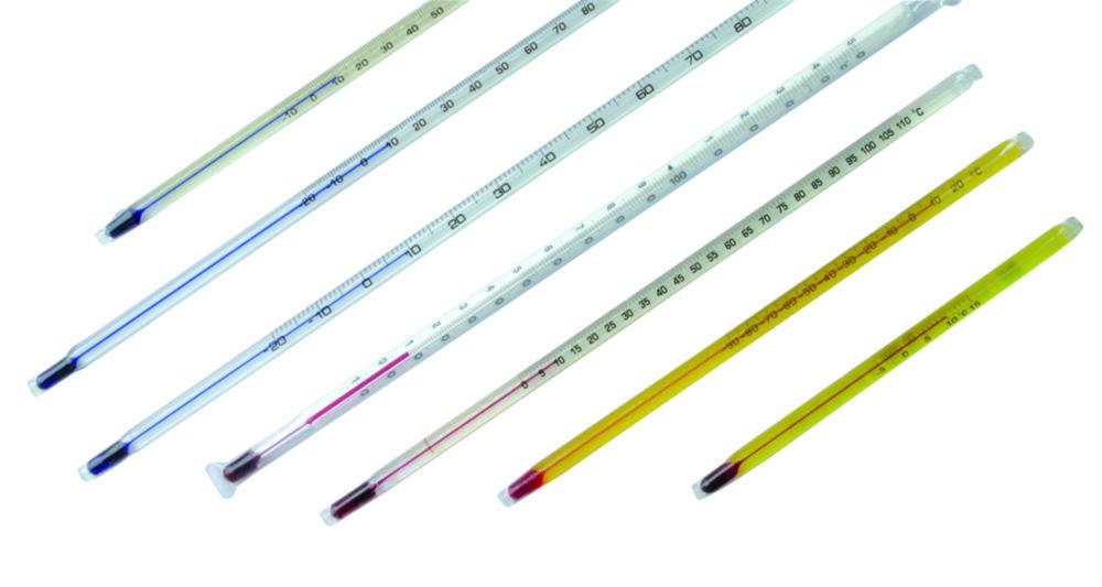 LLG Thermometer General Purpose -10°C +200:1°C, Stemform, Red Filling, Capillaries, White-Backed, Length 300 mm, Immersion Depth Total