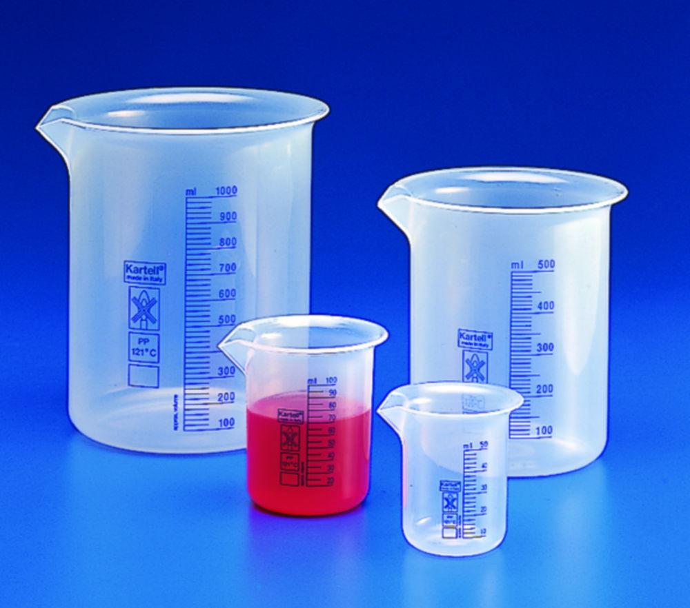 Kartell Griffin Beaker 2000 mL Blue Graduation PP Low Form Autoclavable Up to 121°C for 20 Min