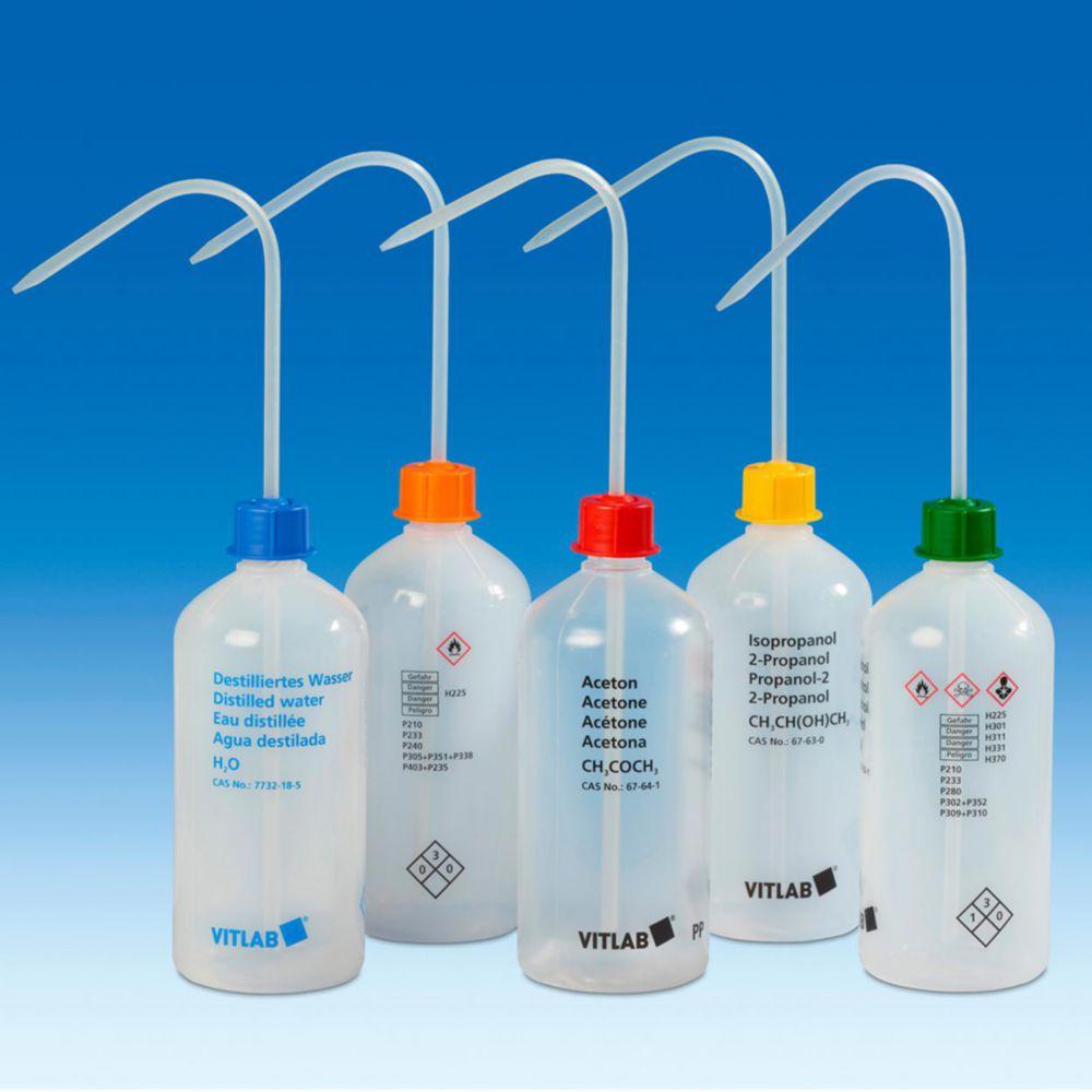 VITLAB Safety Washing Bottle 1000 ml, PE-LD, GL 32, Ethanol, VENT CAP

