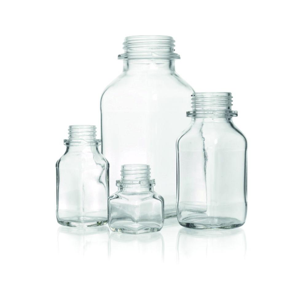 DWK Duran Square Screw Cap Bottle 500 mL, Wide Neck, Clear Thread 54, Soda Lime Glass, Without Cap