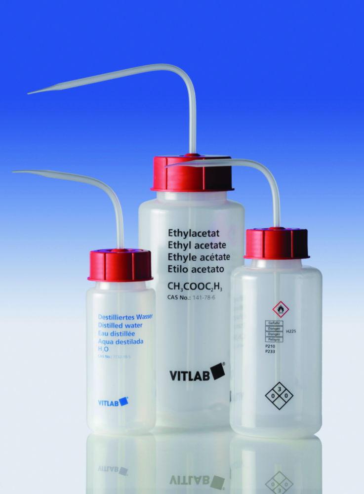 VITLAB Safety Washing Bottle 250 ml, PP, GL 45, Acetone, VENT CAP

