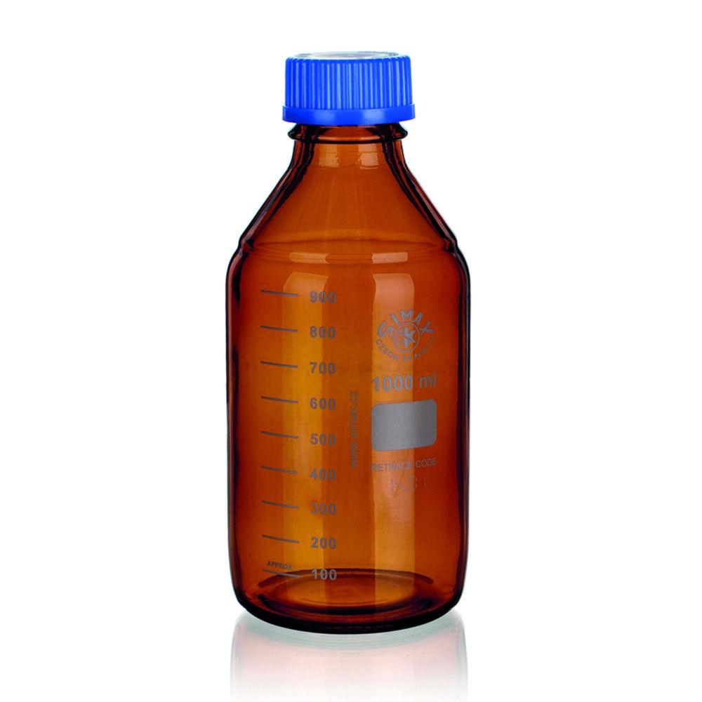 Bohemia Laboratory Thread Bottle 1000 ml with Blue Cap and Effuse Ring GL 45, Brown Coated, ISO 4796-1, Boro 3.3