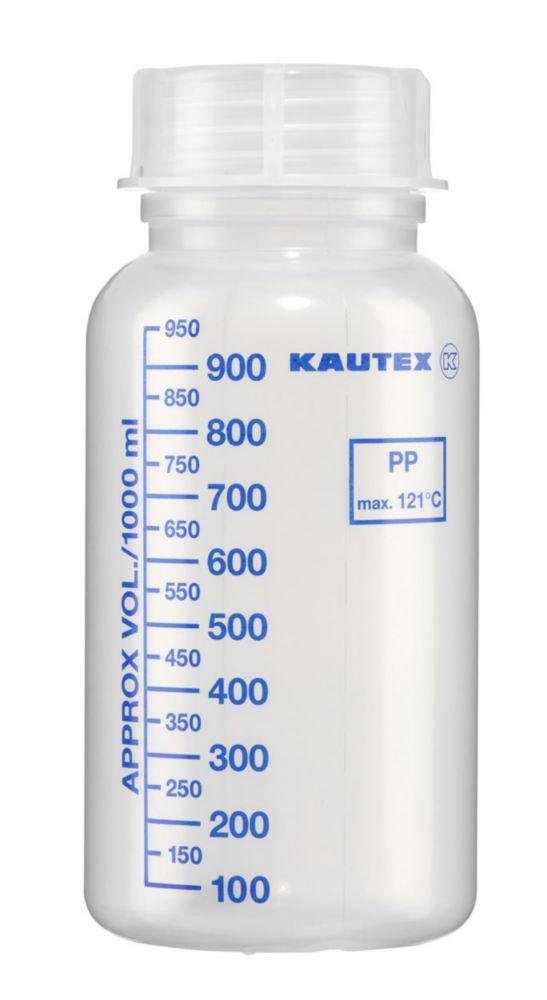 Kautex Textron Wide Neck Bottle - 1000ml Autoclavable PP with Screw Cap (Graduated)
