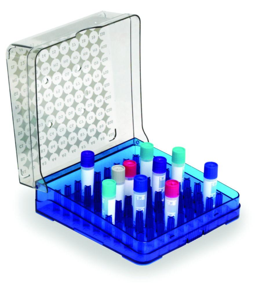 Heathrow Scientific CryoBox Arctic Squares, 133 x 133 x 53 mm, PC, 10x10 Cases, Arctic Blue for Cryo Tubes up to 2.0 mL