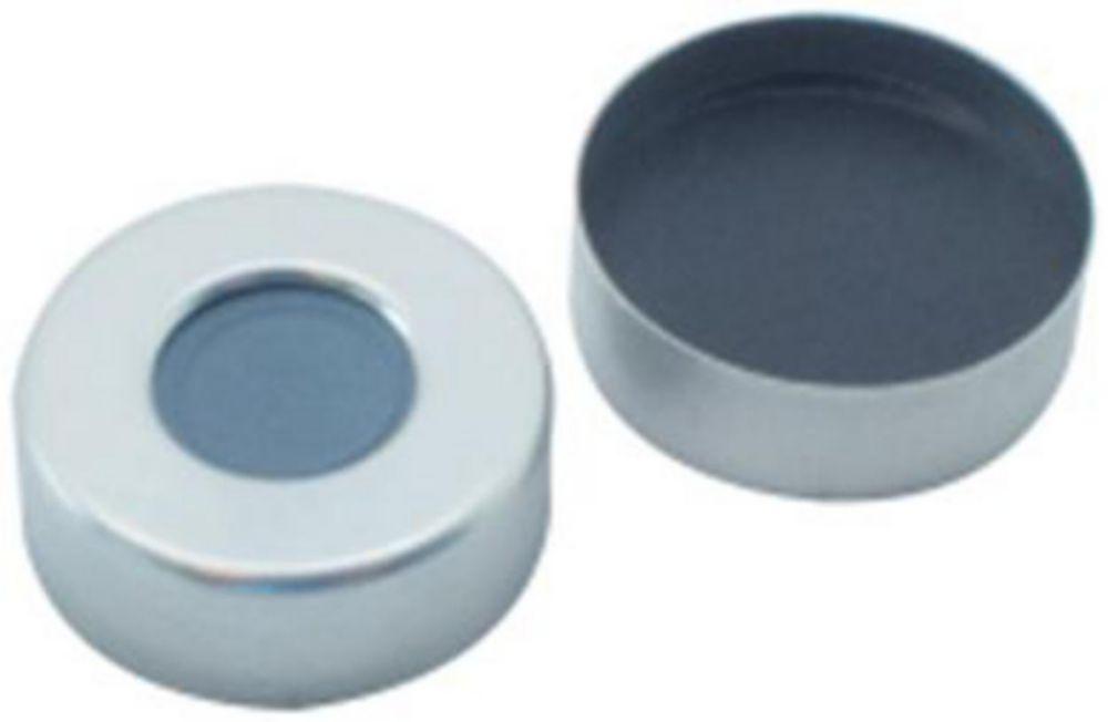 LLG Labware Aluminium Crimp Cap N 20 Silver Center Hole Butyl Red/PTFE Grey Hardness 50° Shore A Thickness 3 mm Pack of 100