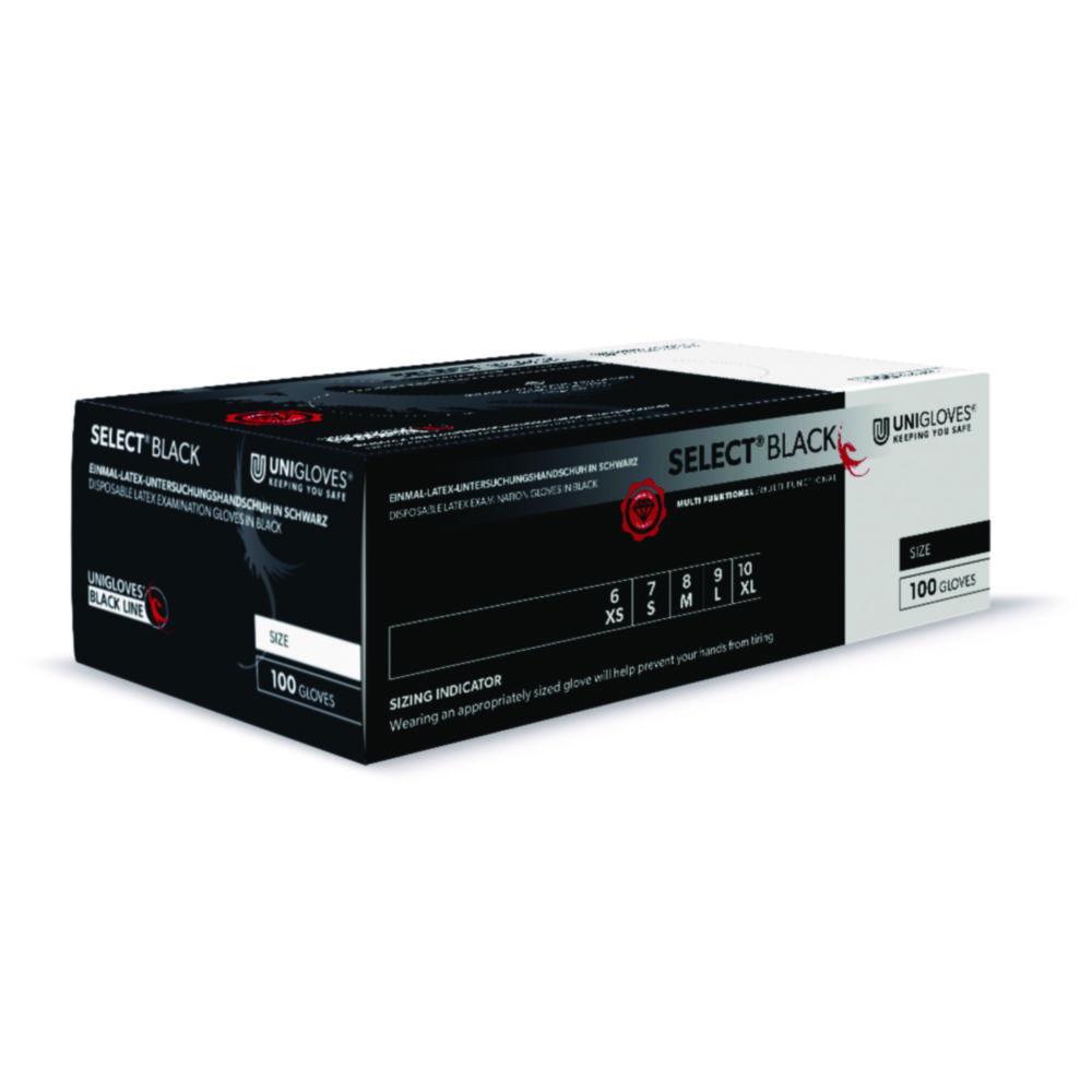 Unigloves Examining Gloves Size L (8-9) Select Black Latex, Non-Sterile, Powder-Free, Pack of 100

