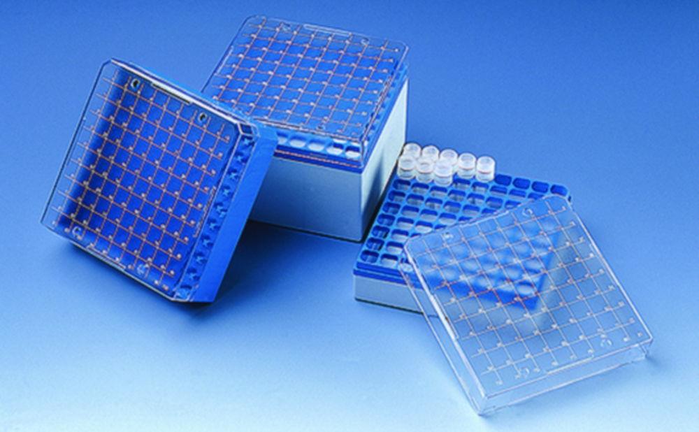 BRAND Storage Box PC for 100 Cryogenic Tubes for 1.2 and 2 mL Stackable, Blue, Autoclavable at 121°C for 20 Minutes

