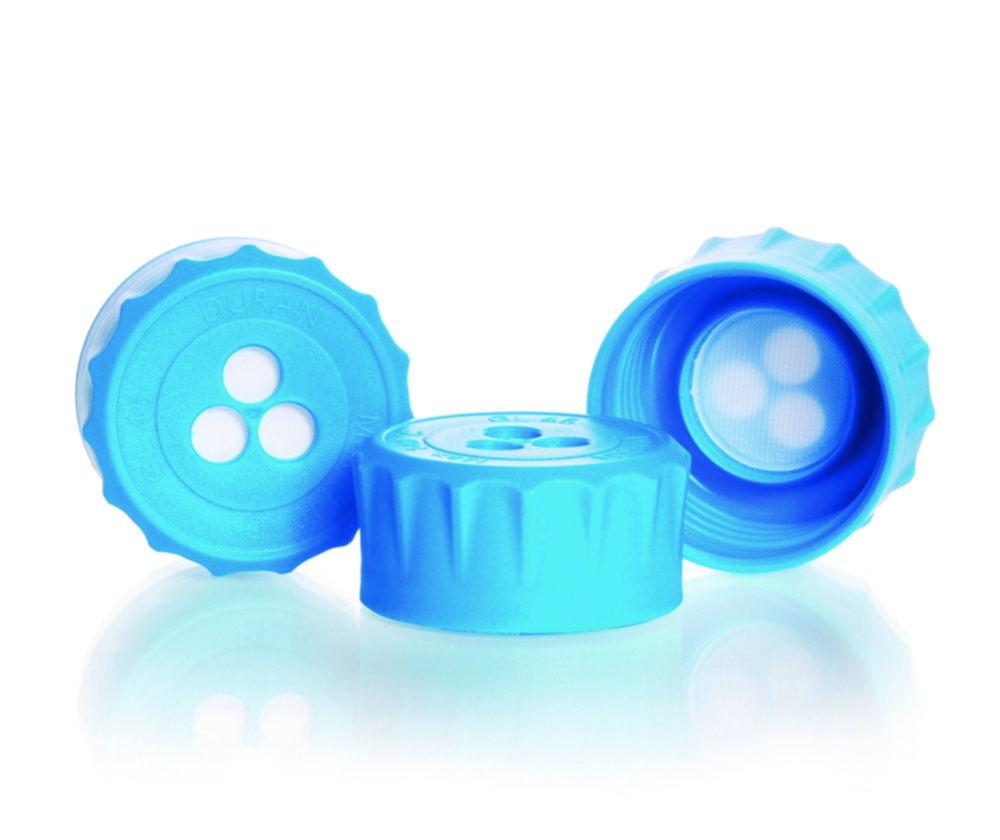 DWK Duran Youtility Membrane Screw Cap GL 45, PP Cyan for Duran Laboratory Glass Bottles, ePTFE Pore Size 0.2 µm

