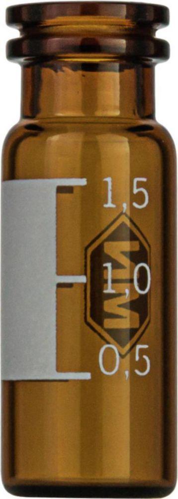 Macherey-Nagel 15 mL Snap Ring Vial N 11, Outer Diameter 11.6 mm, Outer Height 32 mm, Amber, Flat Bottom, Wide Opening, Label Scale (Pack of 100 pcs)

