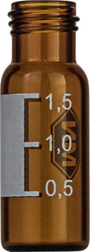 Macherey-Nagel Thread Bottle N 9, 1.5ml O.D.: 11.6mm, Height 32mm, Amber, Flat Bottom, with Writing Field and Mark, Silanated (Pack of 100)

