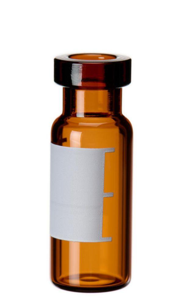 LLG Labware Crimp Neck Vials 1.5 mL Amber Glass, 1st Hydrolytic Class, Wide Opening, with Title Block and Fill Marks