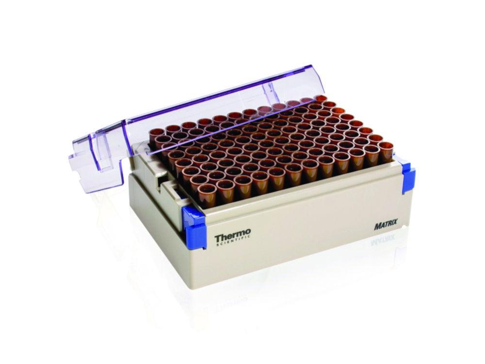 Thermo Matrix Tubes 1.0 mL Amber with 2D Barcode, without Screw Cap, in Latch Box, Pack of 5x96