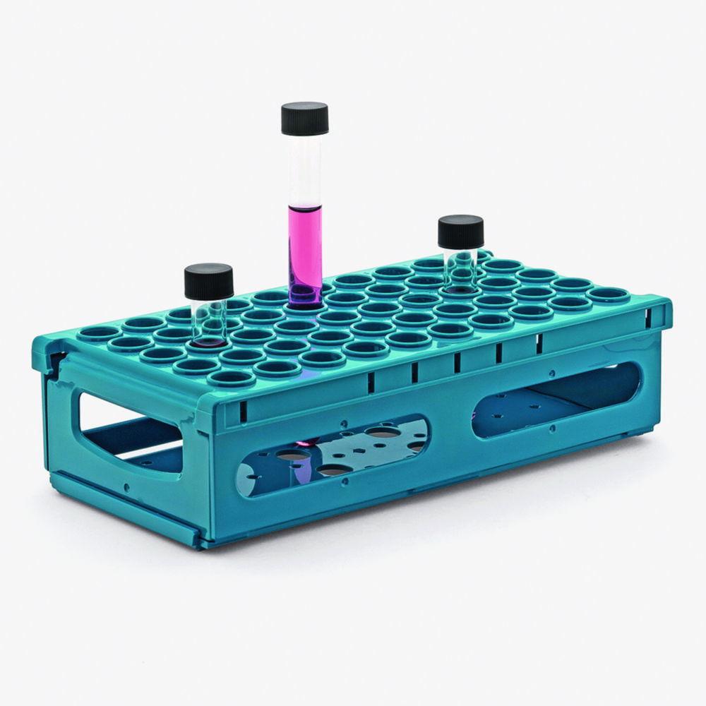 ISOLAB Test Tube Rack, Blue, High-Density PP, 50 Places for Tube Diameter 12-13 mm