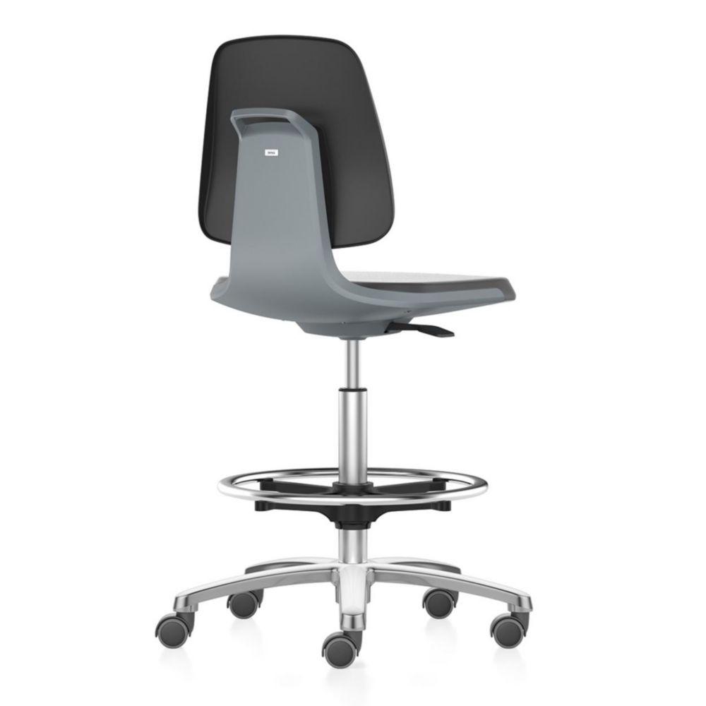 Laboratory chair ESD Labsit 2 with castors, Skintec black, seat shell black, polished Aluminium base  #9123E-4000