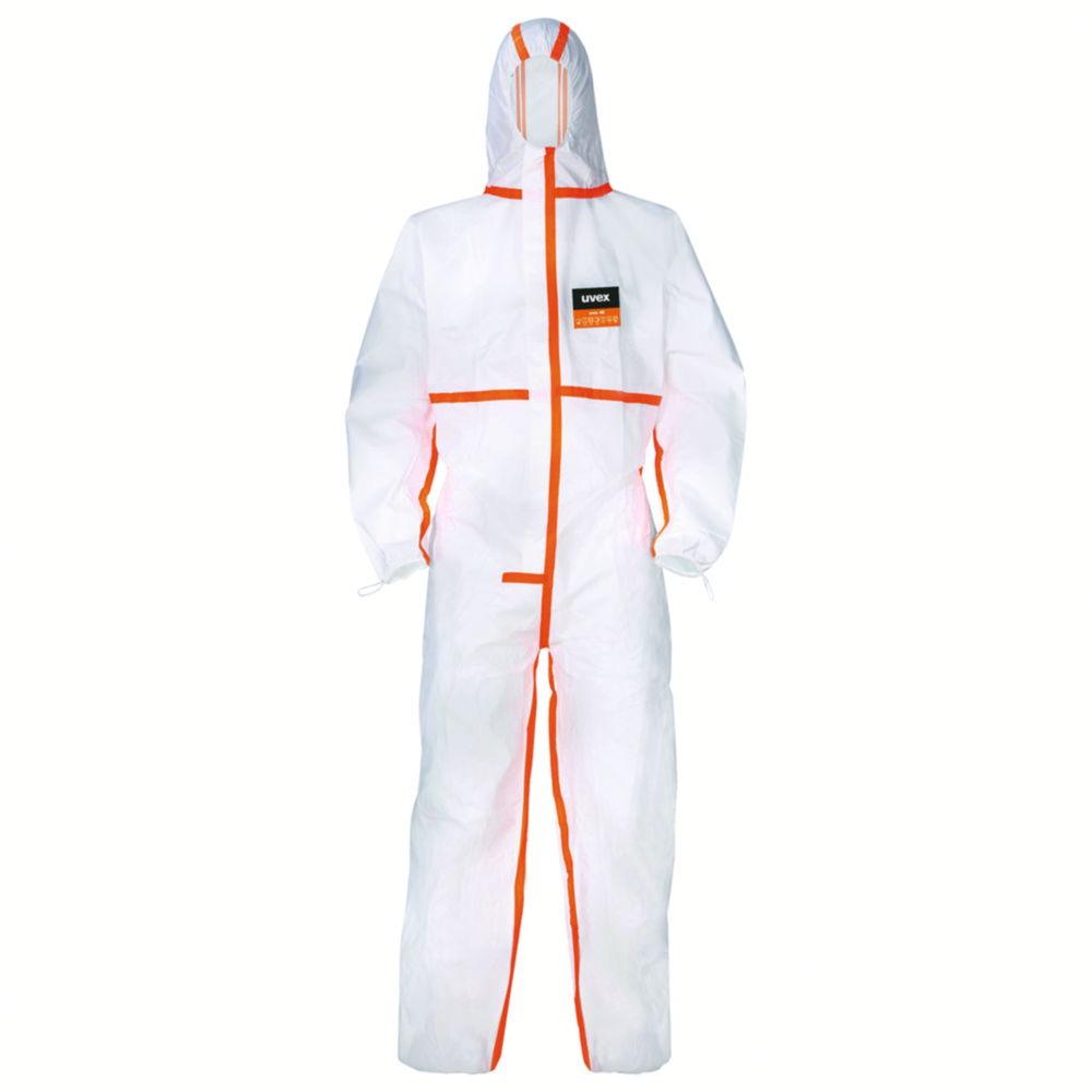 Uvex Overall 4B PP/PE Spunbond Laminate White/Orange with Hood Model 8959 Type 4/5/6 Size S Pack of 5​

